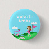 Par-Tee Chibi Meisje Verjaardag Golf Feest Ronde Button 3,2 Cm (Voorkant)