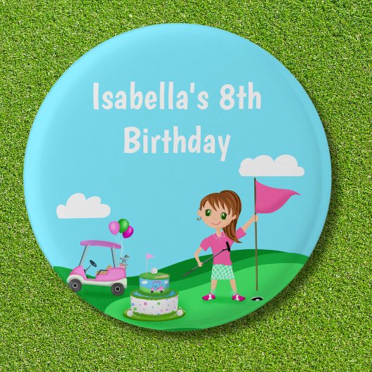 Par-Tee Chibi Meisje Verjaardag Golf Feest Ronde Button 3,2 Cm
