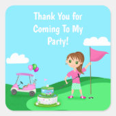 Par-Tee Chibi Meisje Verjaardag Golf Feest Vierkante Sticker (Voorkant)