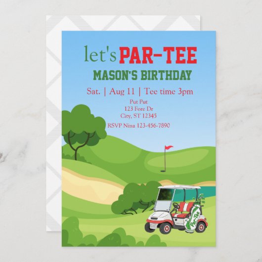 PAR-TEE, golf birthday Kaart (Voorkant / Achterkant)