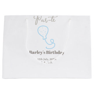 par tee verjaardag grijze blauwe ballon krabbel na groot cadeauzakje