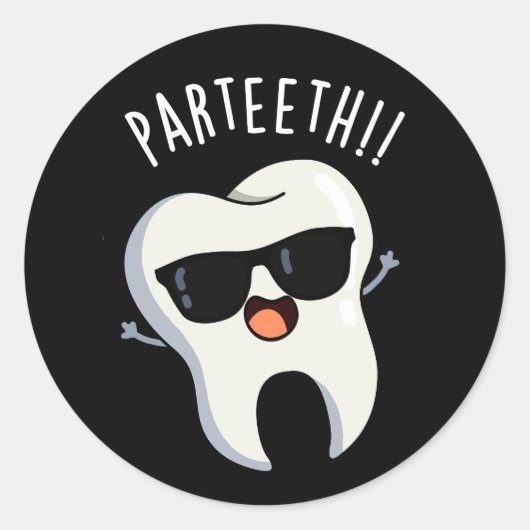 Par-teeth Grappige Tandpuns Donker BG Ronde Sticker (Voorkant)