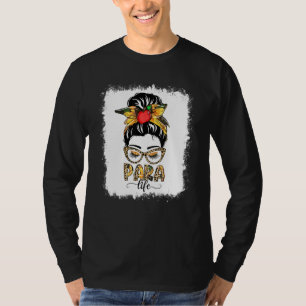 Para Life Messy Bun Vrouwen Zonnebloem Luipaard Pa T-shirt