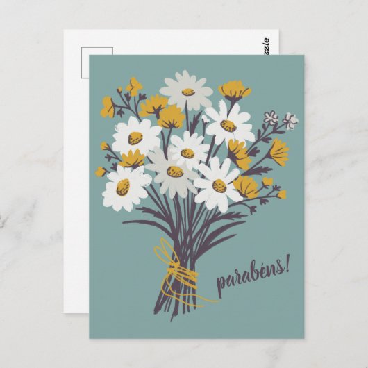 PARABENS GEFELICITEERD Daisy Bouquet Custom Briefkaart (Voorkant / Achterkant)