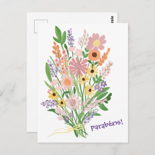 Parabens met de hand geschilderde wilde bloemen Go Briefkaart (Voorkant / Achterkant)