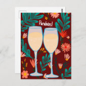 Parabens Mousserende Wijn Champagne Bloemen Gefeli Briefkaart (Voorkant / Achterkant)