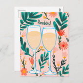 Parabens Mousserende Wijn Champagne Bloemen Gefeli Briefkaart (Voorkant / Achterkant)