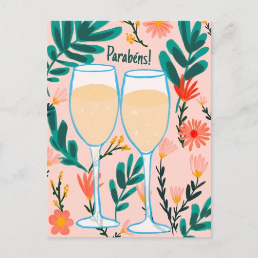 Parabens Mousserende Wijn Champagne Bloemen Gefeli Briefkaart (Voorkant)