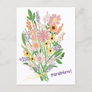 Parabens Wildbloemen Handgeschilderd Gouache Gefel Briefkaart