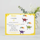 Parachute drop-down, monster verjaardagsuitnodigin kaart (Staand voorkant)