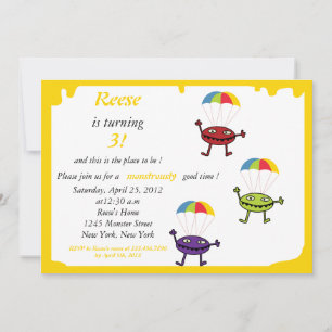 Parachute drop-down, monster verjaardagsuitnodigin kaart