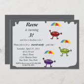 Parachute drop-down, monster verjaardagsuitnodigin kaart (Voorkant / Achterkant)