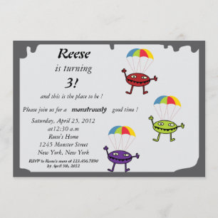 Parachute drop-down, monster verjaardagsuitnodigin kaart