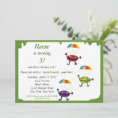 Parachute drop-down-monsterverjaardagsuitnodiging  kaart (Staand voorkant)