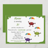 Parachute drop-down-monsterverjaardagsuitnodiging  kaart (Voorkant / Achterkant)