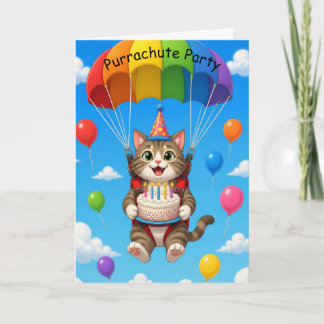 Parachute Feestkat Laat Verjaardagstaart Vallen Kaart