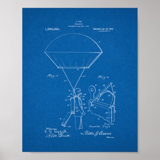 Parachute Patent - Blauwdruk Poster (Voorkant)