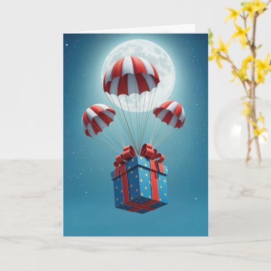 Parachutes voor het bezorgen van een kerstcadeau kaart (Gele Bloem)