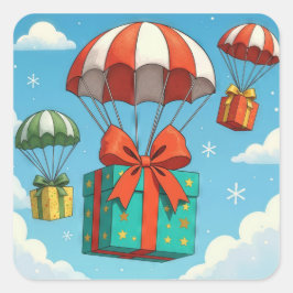 Parachutes voor het bezorgen van kerstcadeaus vierkante sticker