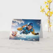 Parachutespringen met de Kerstman. Kaart (Gele Bloem)