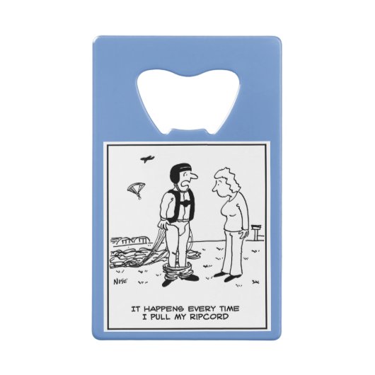 Parachutist Skydiving heeft probleem Creditkaart Flessenopener (Achterkant)