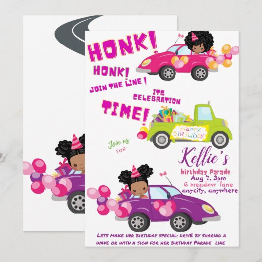 Parade Birthday Invitation Kaart (Voorkant / Achterkant)