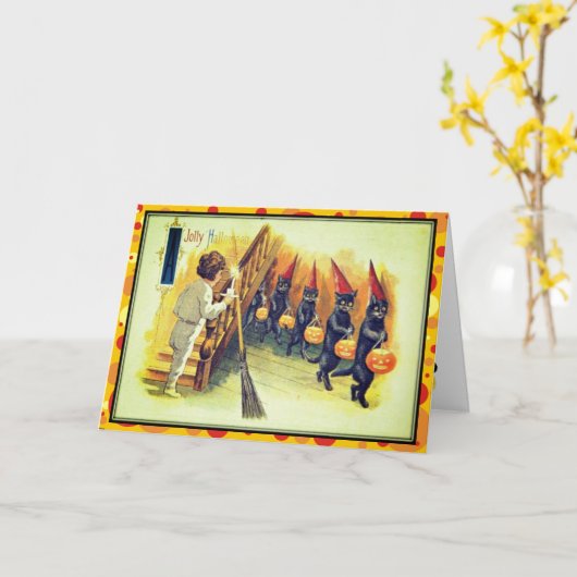 Parade of Black Cats Jolly Halloween  Kaart (Gele Bloem)