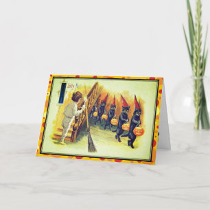 Parade of Black Cats Jolly Halloween  Kaart