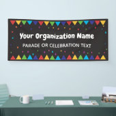 Parade of feest met kleurrijke confetti spandoek (Beurs)