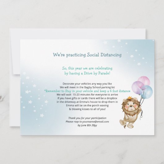 Parade of Lions drive by Birthday Kaart (Achterkant)