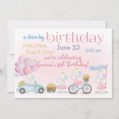 Parade roze Bunnies rijdt tegen de geboorte Kaart (Voorkant)