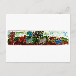 Parade van dinosaurussen en briefkaart van ezels