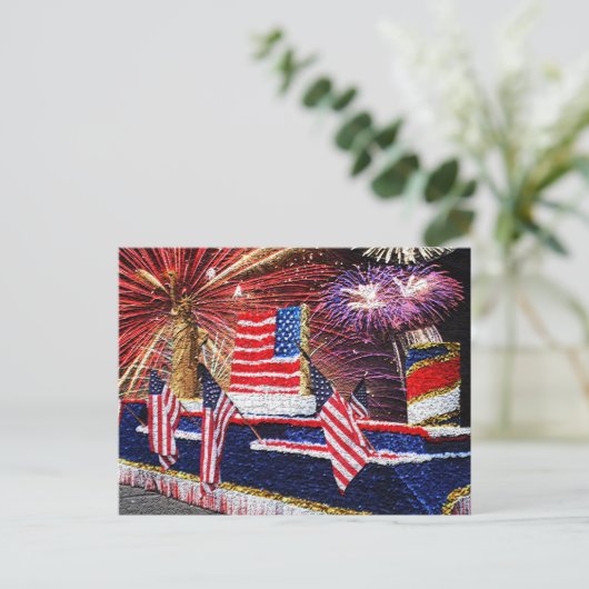 Parade with Statue of Liberty Float and Flag Briefkaart (Staand voorkant)