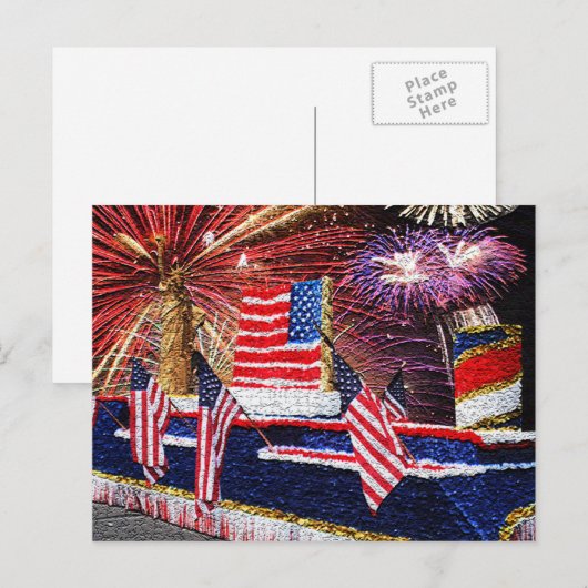 Parade with Statue of Liberty Float and Flag Briefkaart (Voorkant / Achterkant)