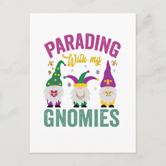 Paraderen met mijn Gnomies Funny Mardi Gras Gnomes Briefkaart (Voorkant)