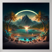 Paradijs bij nacht met kristalhelder water poster (Voorkant)