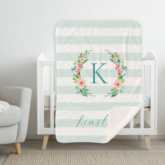Paradijs Bloemen en Strepen Monogram Sherpa Deken