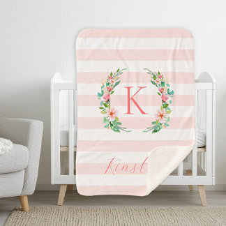 Paradijs Bloemen en Strepen Monogram Sherpa Deken