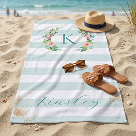 Paradijs Bloemen en Strepen Monogram Strandlaken