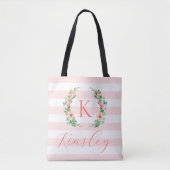 Paradijs Bloemen en Strepen Monogram Tote Bag (Voorkant)