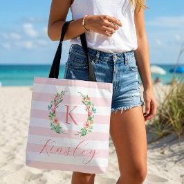 Paradijs Bloemen en Strepen Monogram Tote Bag