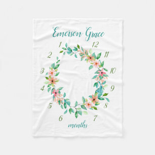 Paradijs Bloemige Baby Meisje Maandelijkse Mijlpaa Fleece Deken
