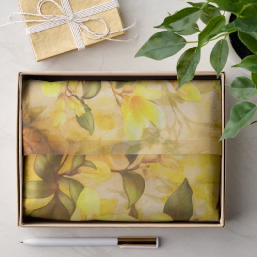 PARADIJS geel tropisch bloemendecoupage papier (Geschenk)