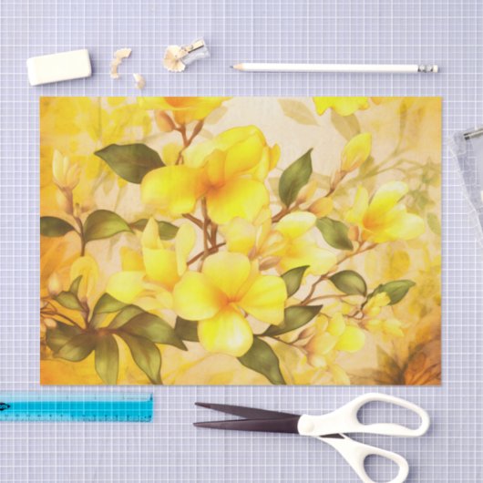 PARADIJS geel tropisch bloemendecoupage papier (Craft)