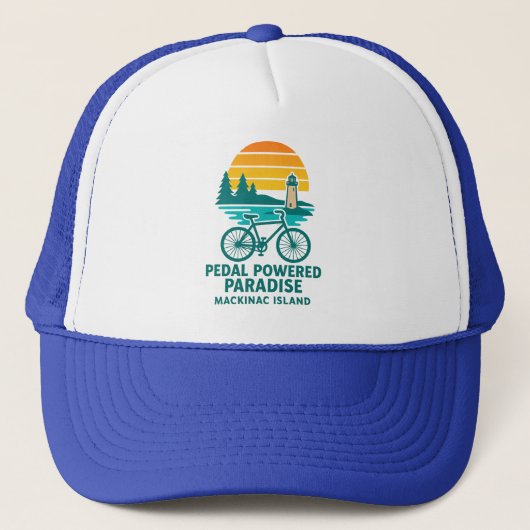 Paradijs met pedalen | Mackinac Island Fiets Trucker Pet (Voorkant)