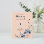 Paradijs Navy Koraal Bloemige Trouw Uitnodigingen (Staand voorkant)