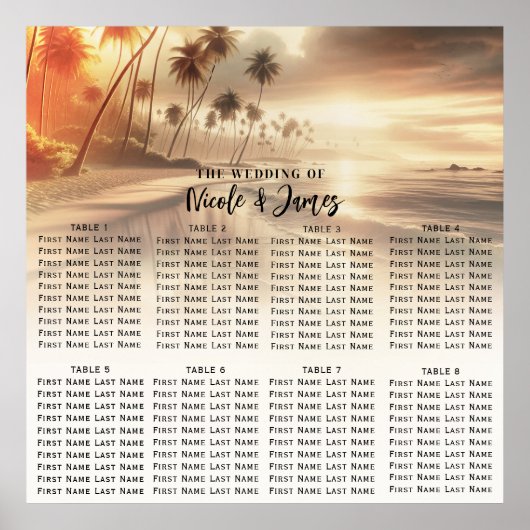 Paradijs Strand Zonsondergang Kust Bruiloft Zitpla Poster (Voorkant)