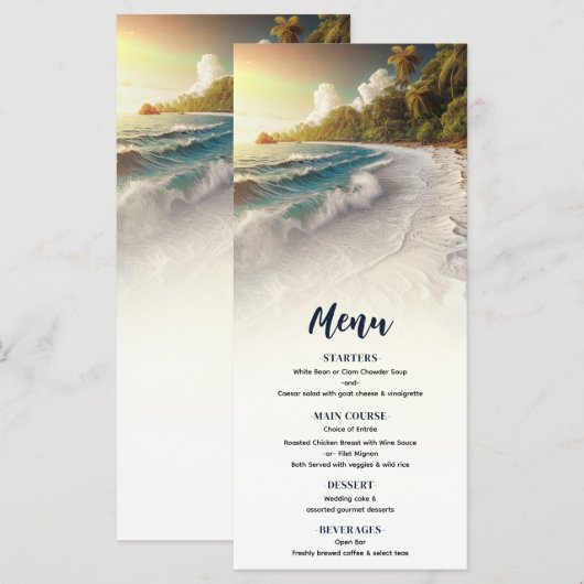 Paradijs Strand Zonsondergang Rustieke Kust Bruilo Menu (Voorkant / Achterkant)