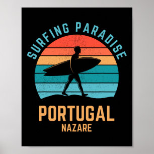 Paradijs voor surfers Portugal Nazare Vintage 70s Poster