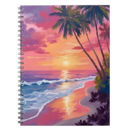 Paradijs Zonsondergang | Roze Tropisch Aquarel Str Notitieboek